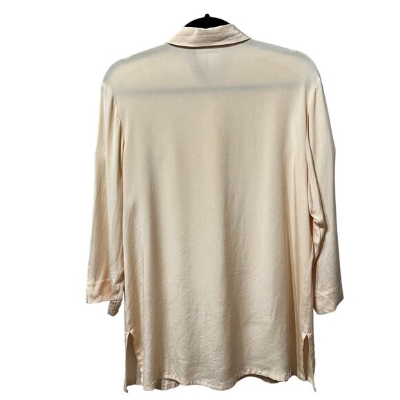 Coldwater Creek sz L soft peach silk blend 3/4 sleeve long line buttoned blouse - Picture 2 of 5